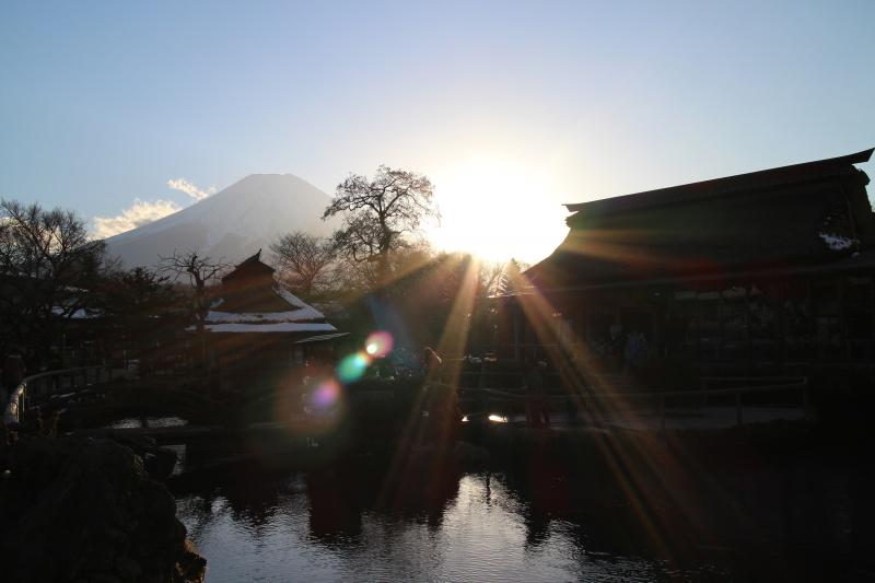忍野八海から見た富士山（車で約20分）